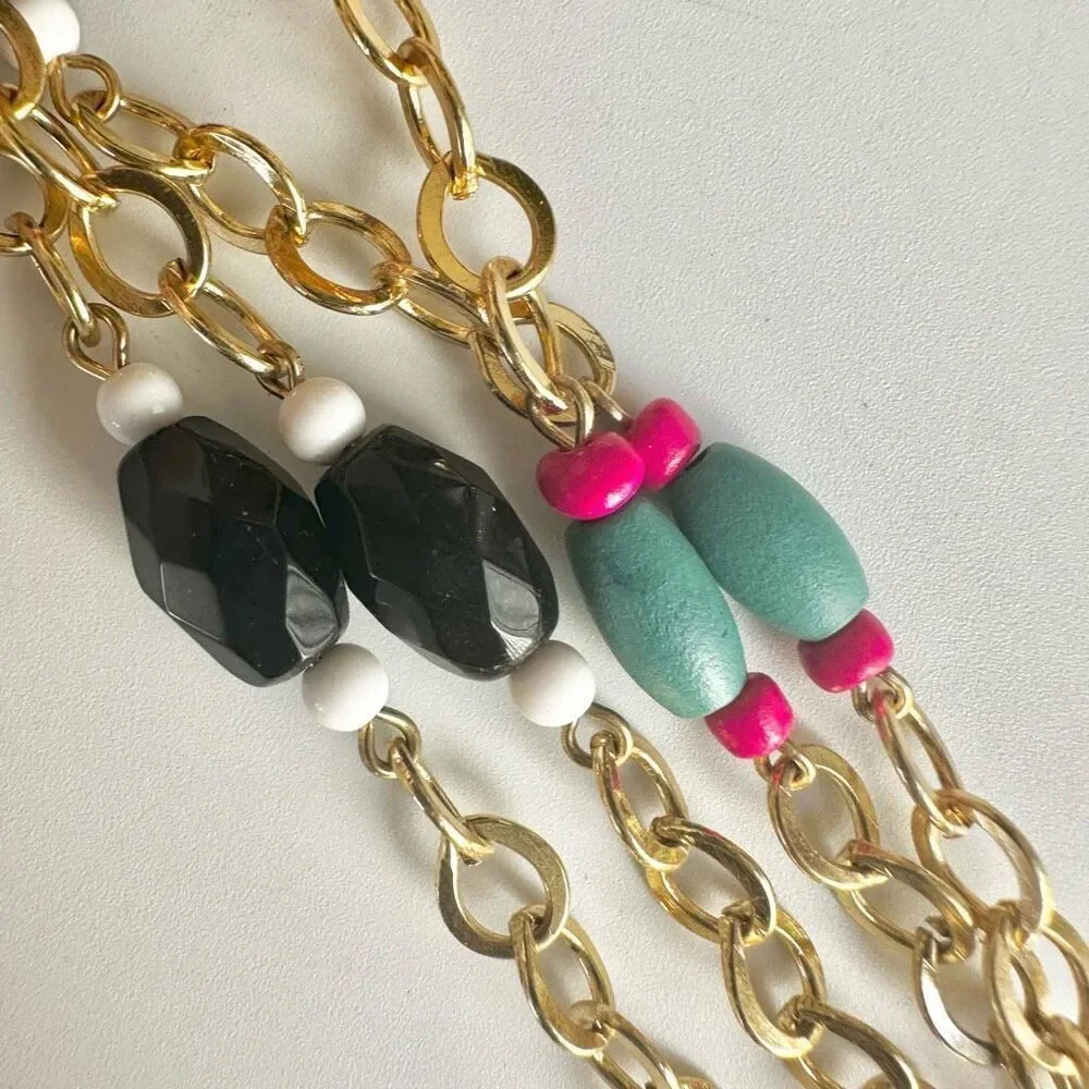 Gold tone colorful beaded pendant necklace